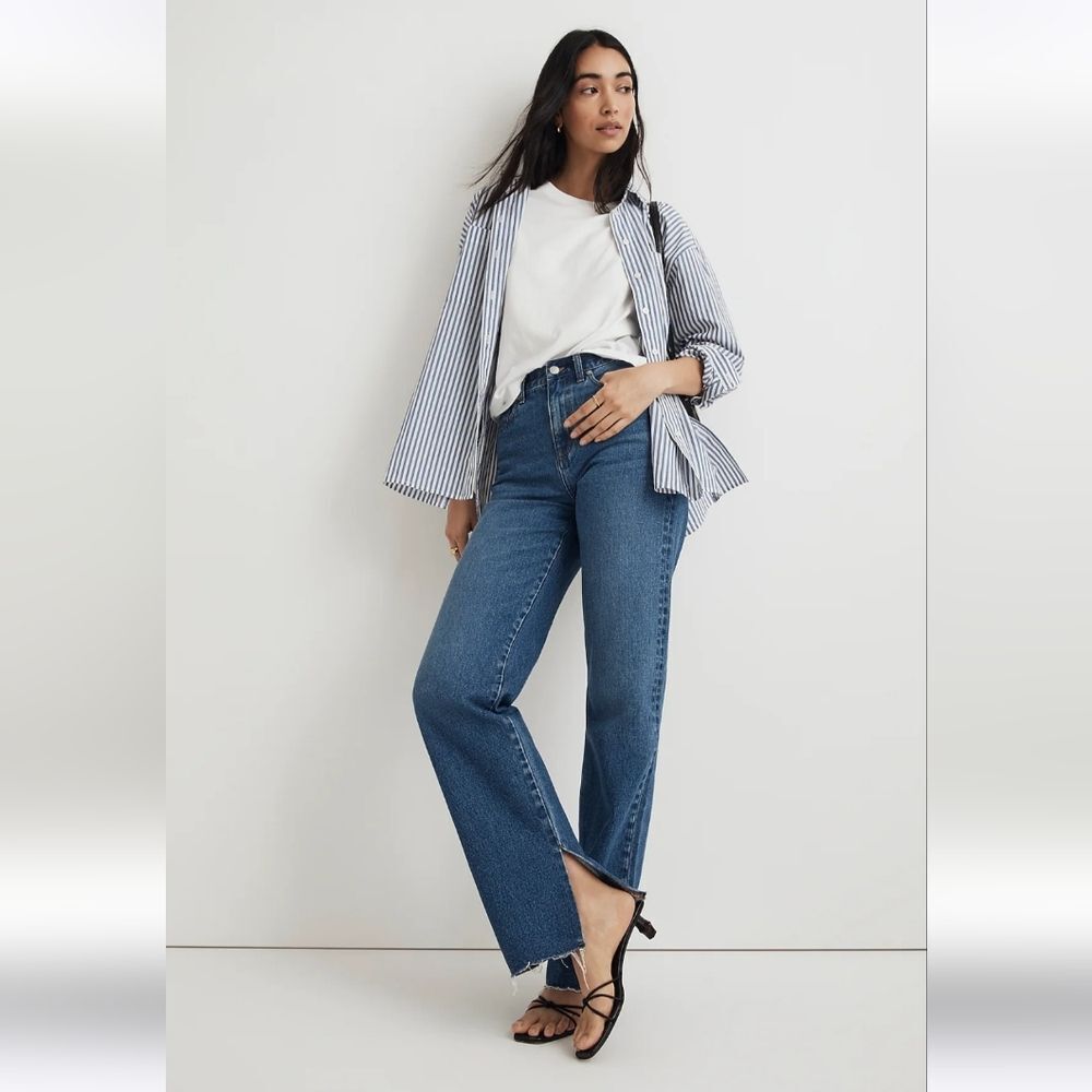 Madewell Baggy Straigh Leg Slit Hem Medium Wash High Rise Denim Jeans 30